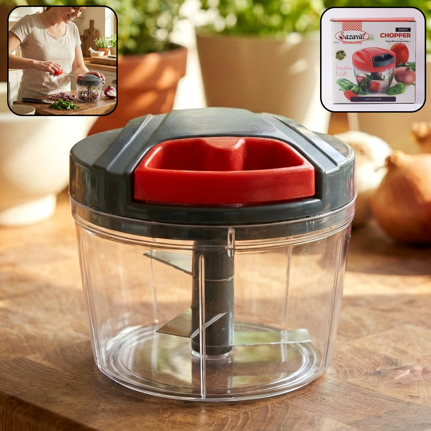 PhotoshopExtension_Image_1 Compact Manual Hand-Press Vegetable Chopper (1 Pc)